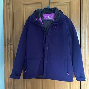 Women’s XL Zero Xposur purple winter two piece jacket with hood.